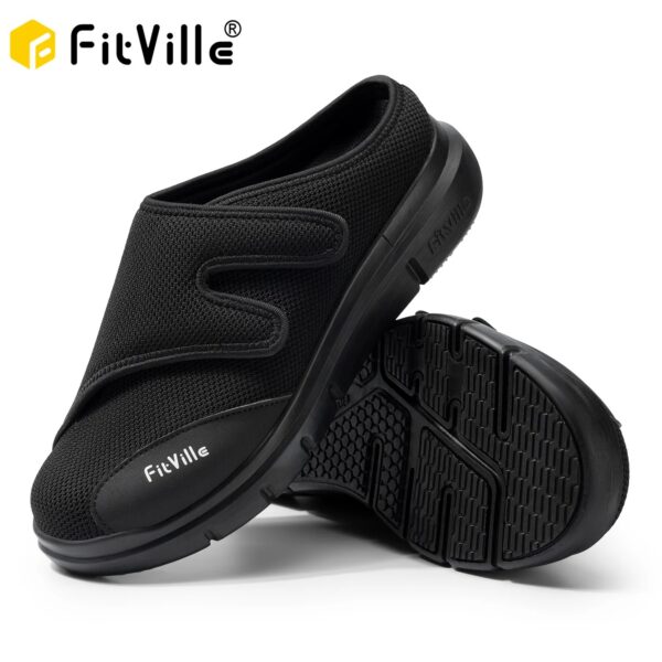 FitVille Men's Half Slippers Diabetic Shoes Extra Wide Adjustable Lightweight Casual Shoe For Swollen Feet Plantar Fasciitis