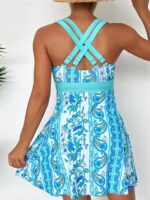 Women’s tankini set: shoulder straps, back cross-over, front and middle drawstrings, flared skirt, four-corner pants - Image 3