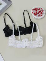 2PCS women's lace open cup lingerie, soft, skin friendly, breathable, plus size anti sagging sexy lingerie - Image 2