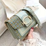 Chic Mini Plaid Tweed Crossbody Bag with Adjustable Strap, Fashionable Buckle Closure