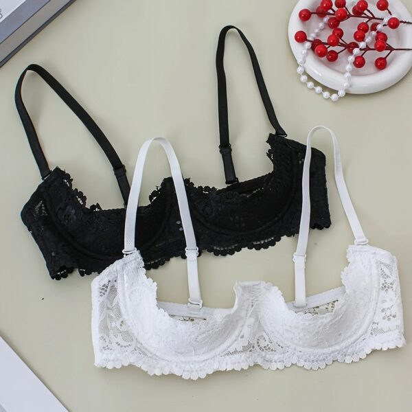 2PCS women's lace open cup lingerie, soft, skin friendly, breathable, plus size anti sagging sexy lingerie